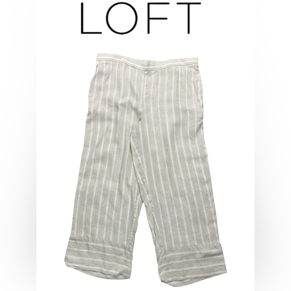 LOFT Linen Striped Cream Pants